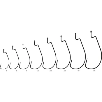 Mistrall offsetový háček Wide worm s očkem, velikost 2/0, black nickel, 10 ks/bal