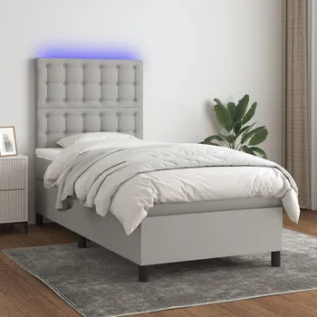 Postel vidaXL Box spring postel s matrací a LED 90x190 cm textil [3135158] Barva: světle šedá
