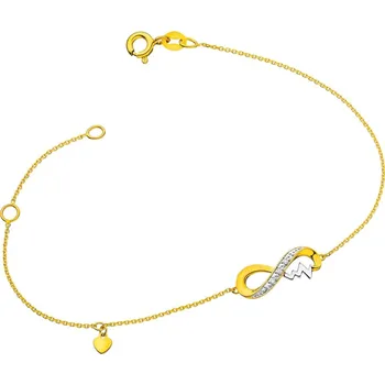 Náramek Zlatý náramek s diamanty - nekonečno, srdce, srdce EKG - 0,01 ct - ryzost 585 - 110.870