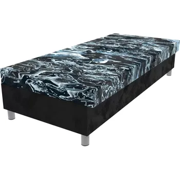 Postel Čalouněná lamelová válenda Valerie na nohách vzorovaná s úložným prostorem - Zodiac/černá, 80 x 200 cm, Bez navýšení, Molitanová 13 cm
