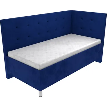 Postel Čalouněná postel Patricia s čelem s vtahy - Modrá, 90 x 200 cm, Bez navýšení, Bez matrace