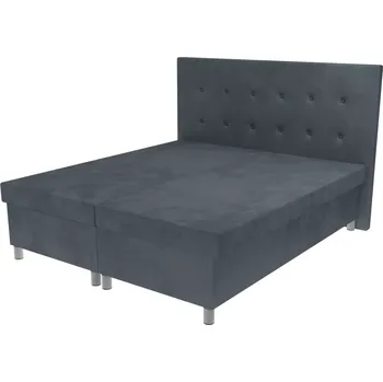 Postel Manželská postel Valerie na nohách s čelem s knoflíky, lamelovým roštem a úložným prostorem - Šedá, 160x200 cm, +5 cm úložný prostor, Molitanová 13 cm