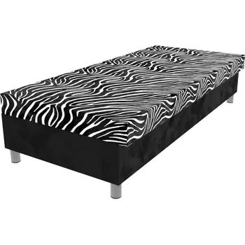 Postel Čalouněná lamelová válenda Valerie na nohách vzorovaná s úložným prostorem - Zebra/černá, 80 x 200 cm, Bez navýšení, Molitanová 13 cm