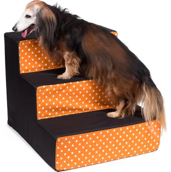 Schody a rampa pro psa Iridog Schody pro psy STEPPIE no.2 černé s oranžovým puntíkem v45 x š50 x d60 cm