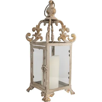 Svícen Béžovo-bronzová antik kovová lucerna Brocante - 15*15*37 cm