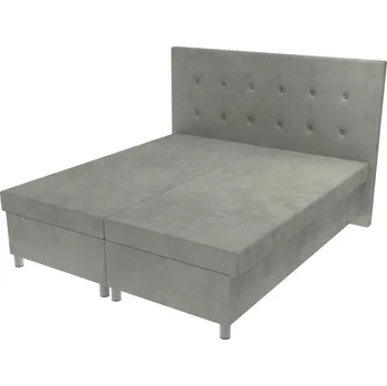 Postel Manželská postel Lea na nohách s čelem s knoflíky a úložným prostorem - Světle šedá, 160 x 200 cm, Bez navýšení, Molitanová 12 cm