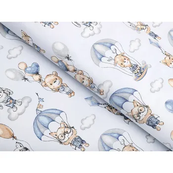Dětská bavlněná látka/plátno Sandra SA-469 Zvířátka s padáky na světle modrém - šířka 160 cm