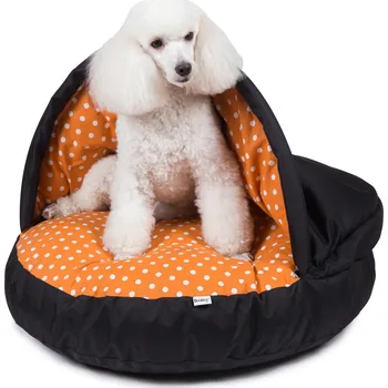 Pelíšek pro psa Iridog Pelech pro psa DONUTS 2v1 kapsa no.1 černá s oranžovým puntíkem 60 x 10 cm