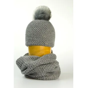 Čepice Pletený set čepice a tunel šedá