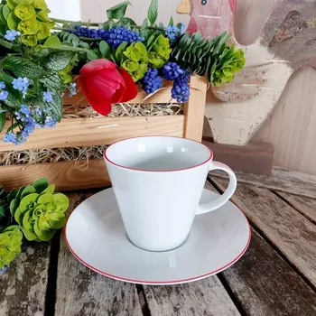 TOM šálek s podšálkem 200 ml, červená linka, Thun 1794 (Porcelánový šálek na kávu 1. jakost)