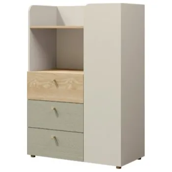 Knihovna Jurek Regál Yuki 7 Kombinace barev: Šedo-béžový/olejovaný dub/eukalyptus