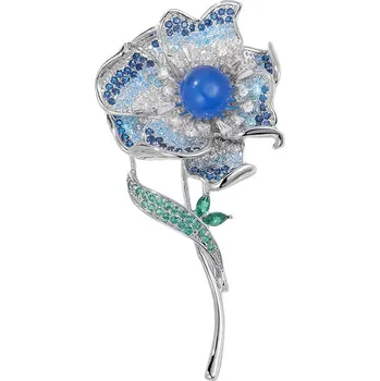 Brož Amparo Miranda® Brož Silver Flower AM622, Barva Modrá
