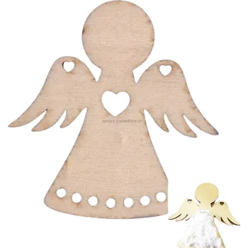 Dřevěná hračka Dřevěný výřez z překližky, Andělíček na vyplétání, se srdíčky, MALÝ, cca 9,5 x 9,4 cm, 1ks