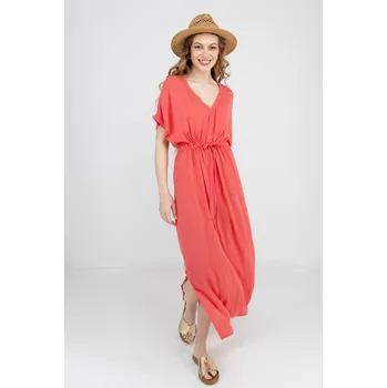 Dámské šaty Vero Moda dámské midi šaty Menny korálové Velikost: M