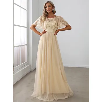 Dámské šaty Maxi šaty s krajkovým topem a flitry Barva: Zlatá, Velikost: 3XL