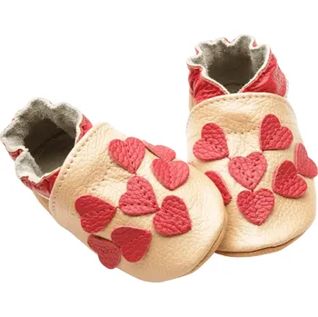 Capáčky EVTODI Kožené capáčky s koženou podrážkou červená srdíčka 6-12 měsíců Zlatá 19,5