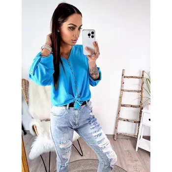 Stylový dámský modrý top s knoflíky, VELIKOST UNI