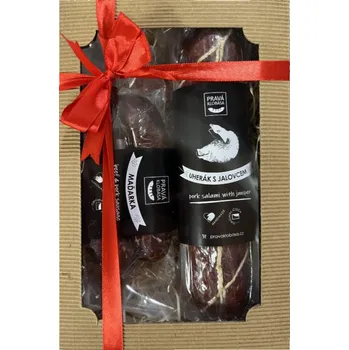Dárkový potravinový koš PRAVÁ KLOBÁSA - Dárkové balení malé - uherák + maďarka