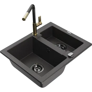 Mexen Carlos 1,5 granit dřez s kuchyňskou baterií Flora, černá 6518-76-670401-75-B