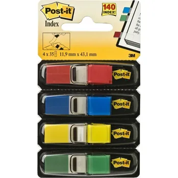 Záložka Záložka samolepicí 3M Post-it, 11,9x43,1 mm, plastová, základní barvy, 4x35 ks