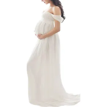 Dámské šaty Maxi šaty pro těhotné s odhalenými rameny Barva: Bílá, Velikost: XL