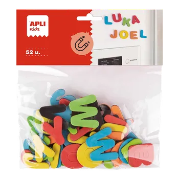 Apli pěnovka tvarová - písmena, 52 ks, magnetická, mix velikostí a barev