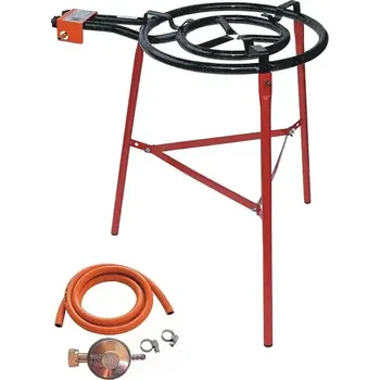 Pánev Hořák M50 Paella 50 cm dva okruhy s připojením a trubkový stojan s výztuhou (ideální souprava pro grilování a vaření nejen pod širým nebem)