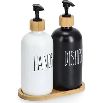 Zeller Sada davkováčů na saponát a mýdlo s bambusovým táckem, 2 x 500 ml