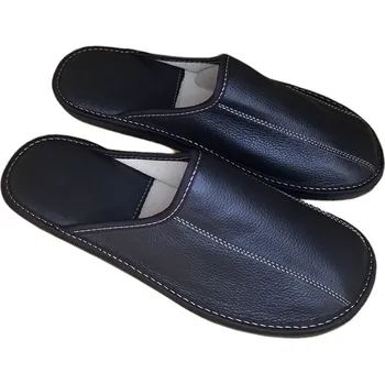 Pánská obuv Ovčí Věci Pánské luxusní kožené pantofle černá, Velikost EU 43