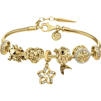 Náramek Pozlacený stříbrný náramek Beads - sada - srdce, strom, zlatá rybka, žába, květ - AP93-0422