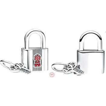 Přívěsek Charm Sterlingové stříbro 925 Visací zámek a klíček 2v1 červený, přívěsek na náramek láska