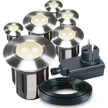 Venkovní osvětlení Garden Lights Set Alpha - 6x zápustné LED svítidlo, 6m kabel, 10,5W trafo, Garden Lights
