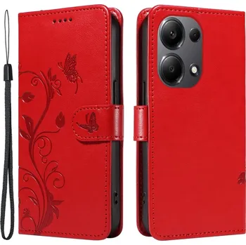 Pouzdro na mobilní telefon Flowers knížkové pouzdro na Xiaomi Redmi Note 13 Pro 4G/Poco M6 Pro - červené