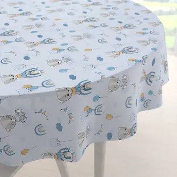ubrus Dětský bavlněný kulatý ubrus Sandra SA-463 Medvídci s balonky na světle modrém Ø 40 cm
