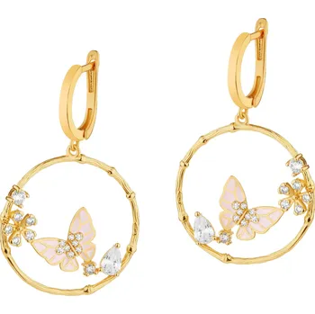 Náušnice Pozlacené náušnice s mosazi se zirkony a smaltem - motýli, květiny - AR536-1526