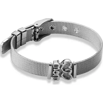 Náramek Síťovaný ocelový náramek ve stříbrné barvě se spojenými srdíčky a nápisem "MOM"