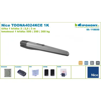 komplet sada pohonu Nice TOONA4024 SET30-1K pro jednokřídlou bránu