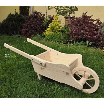 Zahradní dekorace Trakař s korbou dřevěný velký 95 x 34 x 36 cm vozík typ 90 přírodní (Kolečko, radvanec, kolec, tačky, kolmaha)