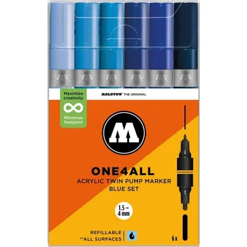 Akrylové fixy MOLOTOW One4All Twin, 6ks Blue Set