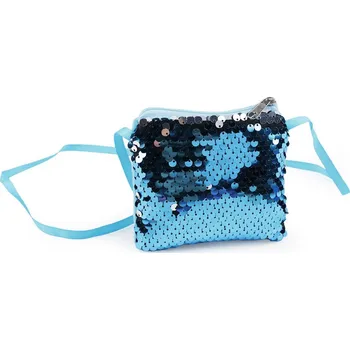 Kabelka / pouzdro na krk s flitry 11x10 cm - 6 modrá azurová stříbrná