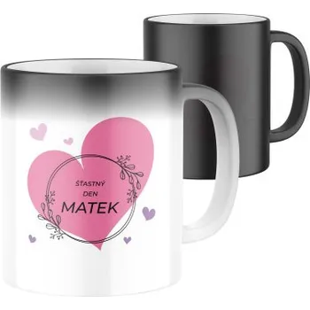Magický keramický hrnek s potiskem Šťastný Den matek - srdce