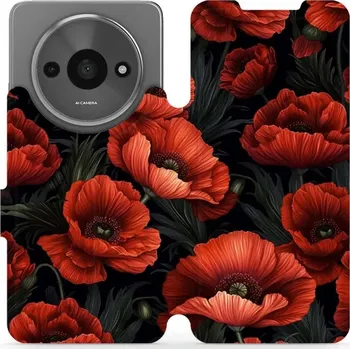 Pouzdro na mobilní telefon Flipové pouzdro Mobiwear - Xiaomi Redmi A3 - VP45S Temné červené květy (Knížkové flip pouzdro, obal, kryt na mobil Xiaomi Redmi A3 - VP45S Temné červené květy, materiál Umělá kůže + TPU - ochrana 360°, stojánek, silikonová vanička, magnetické zavírání)