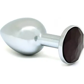 Anální kolík Rimba XS - kovový anální kolík s černým kamenem (stříbrný)