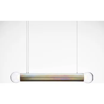 Designové závěsné svítidlo Brokis Prisma double large 1000, PC1315 Povrch Montury: broušená ocel lakovaná, Barva skla: Šedá kouřová - transparentní sklo, Povrchová úprava baldachýnu: broušená ocel lakovaná