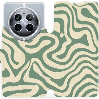 Pouzdro na mobilní telefon Flipové pouzdro Mobiwear - Realme 12 Pro 5G - VA57S Zelené a béžové zkrouceniny (Knížkové flip pouzdro, obal, kryt na mobil Realme 12 Pro 5G - VA57S Zelené a béžové zkrouceniny, materiál Umělá kůže + TPU - ochrana 360°, stojánek, silikonová vanička,)