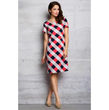Dámské šaty Šaty s krátkými rukávy kostkované M068 Barva: Růžová, Velikost: S