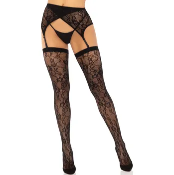 Dámské erotické punčochy Leg Avenue Lace Thigh Highs & Garterbelt 1608 Black