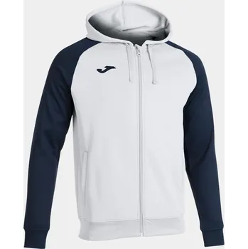 Pánská mikina JOMA ACADEMY IV MIKINA NA ZIP S KAPUCÍ DĚTSKÁ - Bílá, Tmavě modrá - velikost 4XS