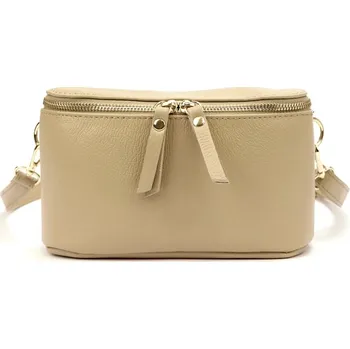 Kabelka Dámská hnědo-béžová kožená ledvinka Vera Pelle no. 121 - zlaté aplikace