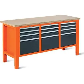 Dílenský stůl Dílenský stůl TECHNO Light, šířka 1765 mm, 12 zásuvek, barva oranžová RAL2004/antracit RAL7016.